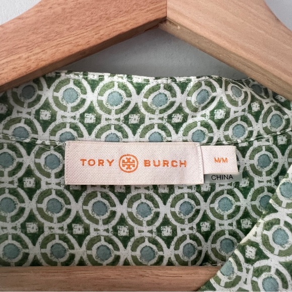 Tory Burch Garden Printed Shirtdress Green Size Medium - Picture 6 of 7